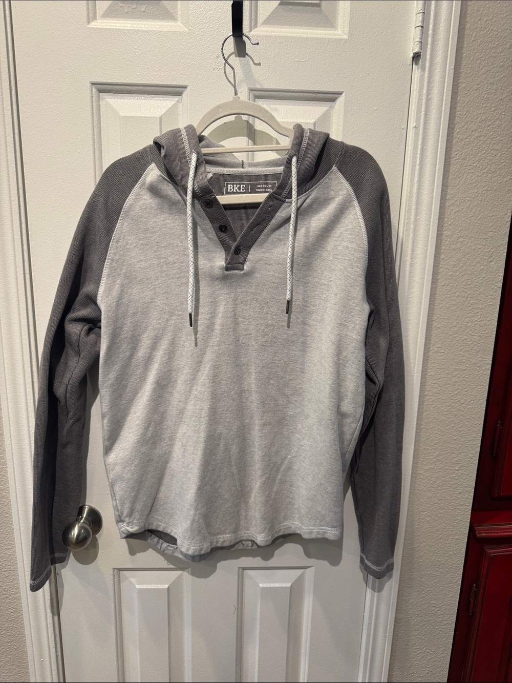 BKE Two-Tone Gray Hooded Henley Sweatshirt